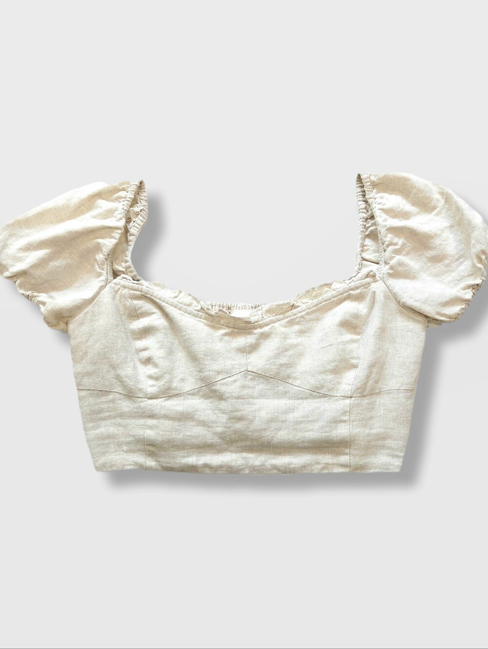 Wilfred Aritzia Organic Linen Crop Top Ecru Puff Sleeve Off Shoulder S-M